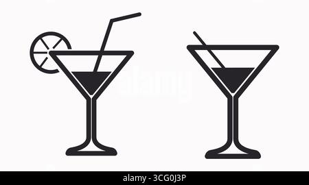 Drink Icon Set. Vector isolated editable back and white illustration of a two cups or drinks with straw Stock Vector