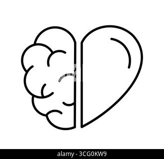 Brain heart line icon. Balance of emotions and logic. Half a heart and half a brain symbol. Rational thinking and emotional intelligence. Vector Stock Vector