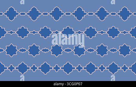 Oriental ceramic gold line arabic moroccan borders. Simple geometric outline boho style seamless patterns with decorative ornaments, shapes. Stock Vector