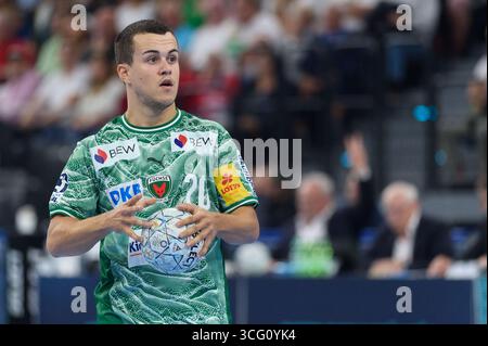Munich, Deutschland. 23rd Aug, 2025. Munich, Germany, August 23rd 2025: Tim Freihöfer (20 Füchse Berlin) during the DHB Supercup match between Füchse Berlin and THW Kiel, SAP Garden, Munich, Germany. (Sven Beyrich/SPP) Credit: SPP Sport Press Photo. /Ģ����ý Live News Stock Photo