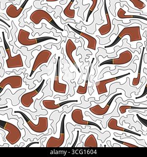 Seamless pattern with smoking pipes, tobacco smoke. Colored vector background. Stock Vector