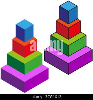Stacked geometric blocks. Colorful pyramid shapes. Business growth symbol Vector. Creative infographic element. Stock Vector