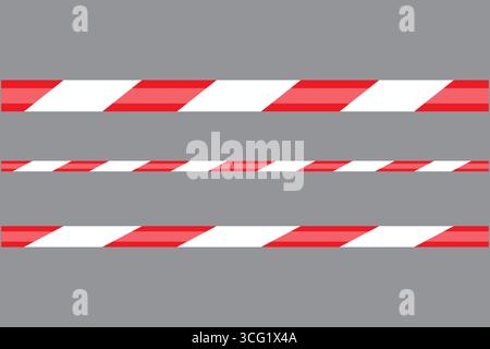 Striped line set. Red white stripes. Warning tape symbol. Vector graphic lines. Stock Vector