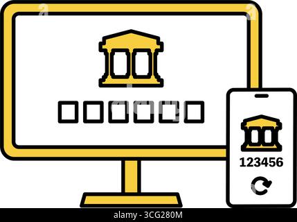 Fintech icon of online bank with two factor authentication security, secure mobile banking vector illustration Stock Vector