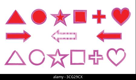 Collection of Colorful Geometric Shapes with a Hand-Painted Effect. Stock Vector