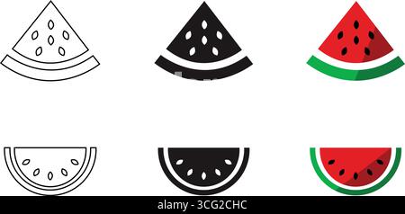 Multipurpose watermelon vector icon in outline, glyph filled outline style. Three icon style variants. Stock Vector