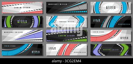Vector set of Header Templates, 12 vivid colorful headers with blank copyspace for ad text on white background, twelve abstract banners for site heade Stock Vector