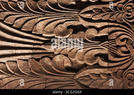 An artistic intricate stone carvings, featuring abstract floral patterns and ornamental elements, embodying exquisite craftsmanship and cultural richn Stock Photo