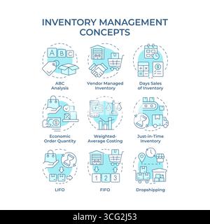 Inventory management soft blue concept icons Stock Vector