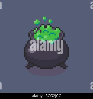 Pixel art magic cauldron halloween design Stock Vector