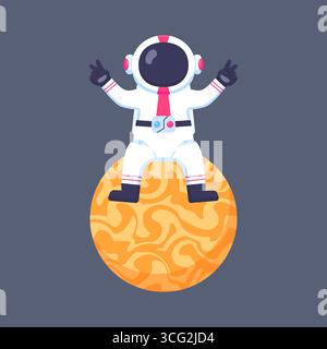 Cute Cartoon Astronaut Sitting on Planet Stock Vector