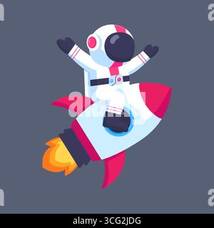 Cute Cartoon Astronaut Riding Rocket Stock Vector