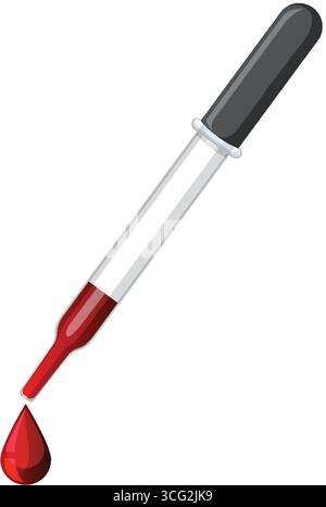 Flat vector illustration of a medical dropper releasing a blood drop on a white background. Stock Vector