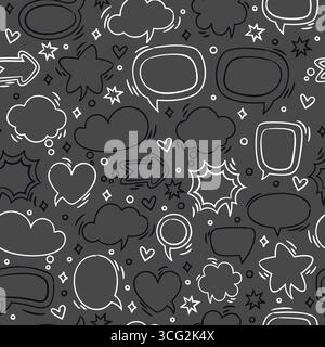 Heart shaped speech bubbles seamless pattern. Stars and arrows clouds. Communication or correspondence. Repeated print. Chat message. Dialog or Stock Vector