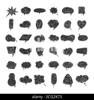 Crayon speech bubbles with grunge texture. Isolated cartoon frames for comics or handwritten dialogues. Childish Vector illustration on white Stock Vector