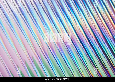 Iridescent gradient ribbed glass background, diagonal abstract neon texture Stock Photo