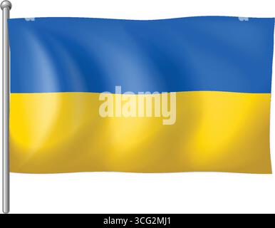 Blue and yellow Ukrainian flag waving, vector illustration, soft lighting, realistic fabric texture Stock Vector