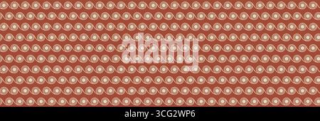 Midcentury modern seamless spiral pattern with geometric circles on terracotta background Stock Vector