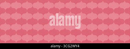 Midcentury modern seamless geometric lattice pattern with ornamental pink ogee shapes on red background Stock Vector