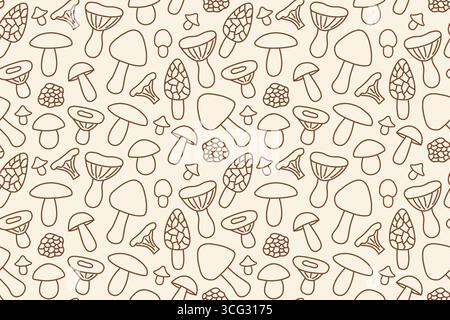 seamless pattern with different mushrooms; autumn background - vector illustration Stock Vector