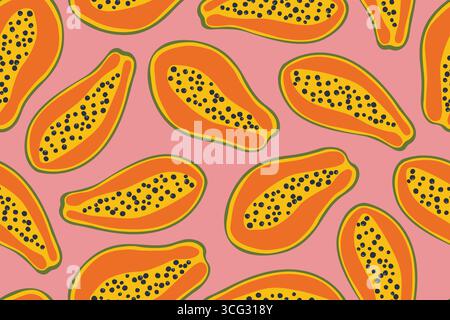 ripe papaya fruit seamless pattern, tropical background- vector illustration Stock Vector