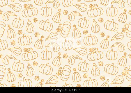 seamless pattern with different pumpkin; Halloween, autumn background - vector illustration Stock Vector