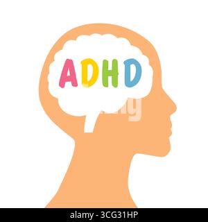 ADHD Attention Deficit Hyperactivity Disorder; mental health and psychology concept - vector illustration Stock Vector