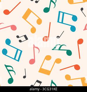 seamless pattern with colorful music notes; ideal for music-themed designs- vector illustration Stock Vector
