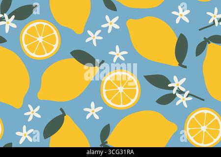 seamless summer pattern with lemon fruits - vector illustration Stock Vector