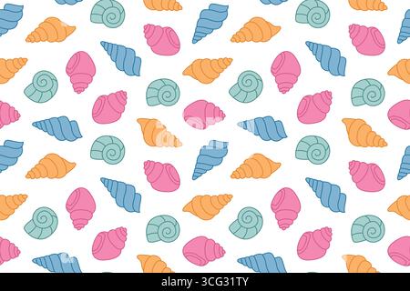 seamless summer pattern of sea shells, great for summer-themed apparel, home decor items, wallpapers, packaging- vector illustration Stock Vector