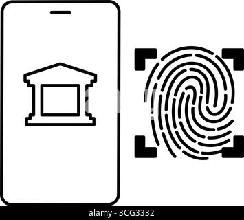 Fintech icon of fingerprint authentication login to online bank, secure ...