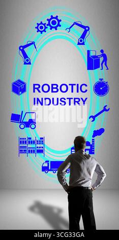 Businessman watching a robotic industry concept drawn on a wall Stock Photo