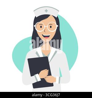The nurse holds a medical record and smile on a white background, vector flat illustration. Medical tests concept. Health ?are ?oncept Stock Vector