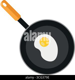 Fried egg in frying pan. Flat color style vector Icon. Cute icon for restaurant or cafe menu design. Stock Vector