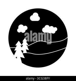 black and ahite circle landscape icon design vector on white background Stock Vector