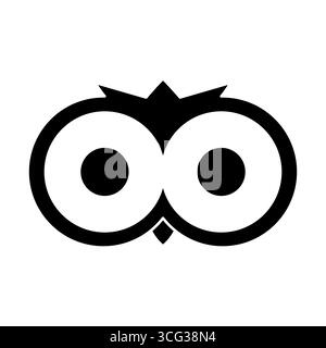 black and white vector illustration of a stylized owl eyes, resembling a figure eight shape Stock Vector