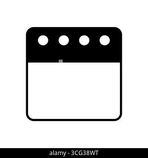 black and white vector illustration of a simple, blank calendar page. the solid-filled design represents an empty schedule, a placeholder for an event Stock Vector
