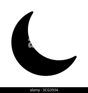 vector illustration of a simple crescent moon, depicted as a solid black silhouette Stock Vector