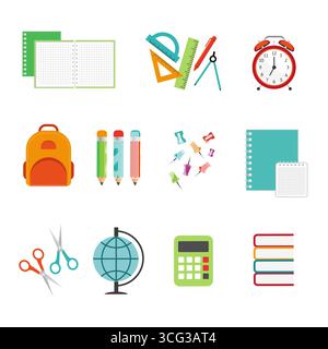 back to school set of objects. School and education icons, symbols isolated on white background Stock Vector