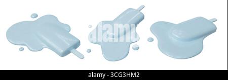 Set of melting blue ice cream bars with glossy texture minimal summer dessert concept. Stock Vector