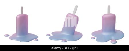 Set of melting gradient ice cream bars with glossy texture minimal summer dessert concept. Stock Vector