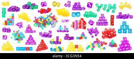 Set of many colorful dices on white background Stock Photo