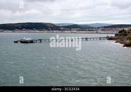 Llandudno Pier and Little Orme in north Wales looking from Great Orme headland. Stock Photo