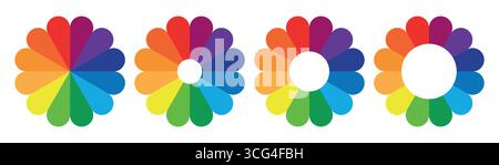 Color palette set or colors wheel chart diagrams, rainbow palette round element, color wheel spectrum for color selection or segment slice sign. Stock Vector