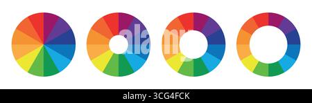 Color palette set or colors wheel chart diagrams, rainbow palette round element, color wheel spectrum for color selection or segment slice sign. Stock Vector