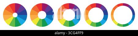 Color palette set or colors wheel chart diagrams, rainbow palette round element, color wheel spectrum for color selection or segment slice sign. Stock Vector
