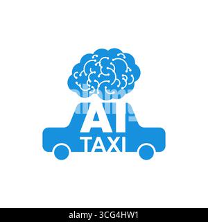 AI Taxi logo with brain symbol. Creative concept about artificial intelligence, smart transport, autonomous cabs, and futuristic urban mobility brandi Stock Vector