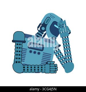 Robot sitting in a thoughtful pose, symbolizing artificial intelligence, decision-making, machine learning, and futuristic technology. Stock Vector