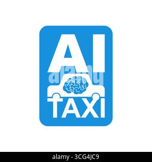 AI-powered taxi icon symbolizing autonomous ride-hailing services, featuring a car with AI and taxi markings, ideal for technology, transport, and sma Stock Vector