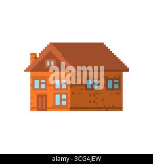 Pixel art brick house, perfect for architecture, real estate, retro gaming, and urban design concepts. Stock Vector